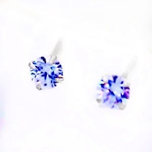 Tiny 925 Sterling Silver 4 Prong Set 3mm Lavender Diamond CZ Stud Earrings